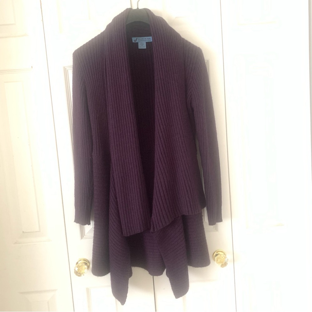 Alpaca wool Elegant Plum Draped Cardigan